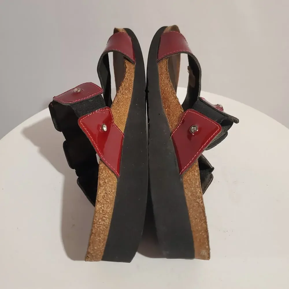 Naot Ashley Patent Leather Jeweled Slip On Wedge Footbed Sandals Size 9 EU 40